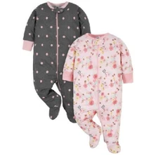 Gerber Baby Girl 2-Piece Floral Sleep 'n Plays Zip Front Sleeper Set Size 0-3M