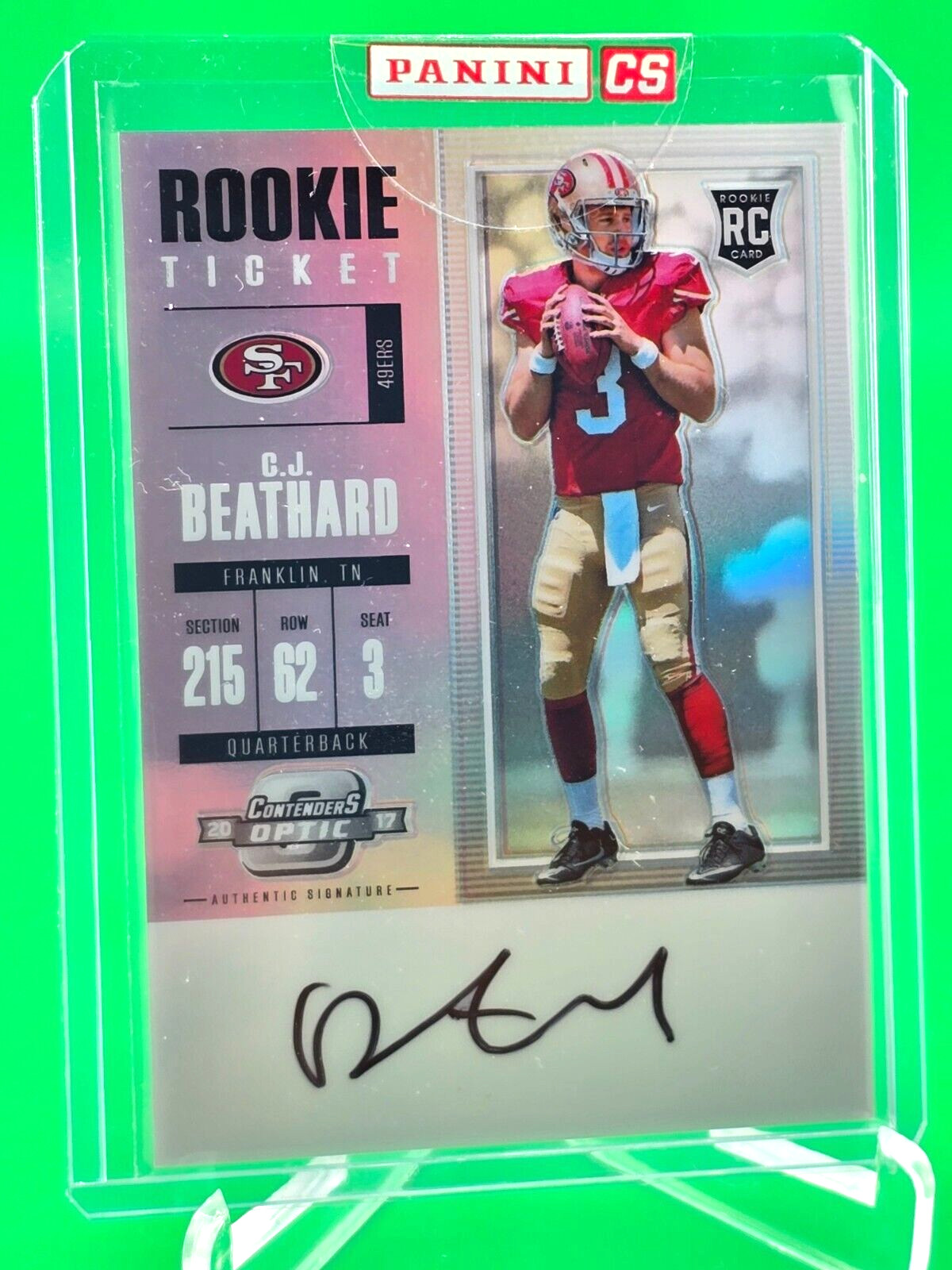 CJ Beathard 2017-18 Contenders Optic Silver Rookie Auto RC Auto 49ers Factory
