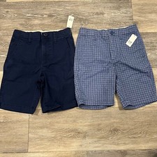GAP Boys Size 8 Slim Lot of 2, Navy Blue, Blue White Pattern Shorts NWT