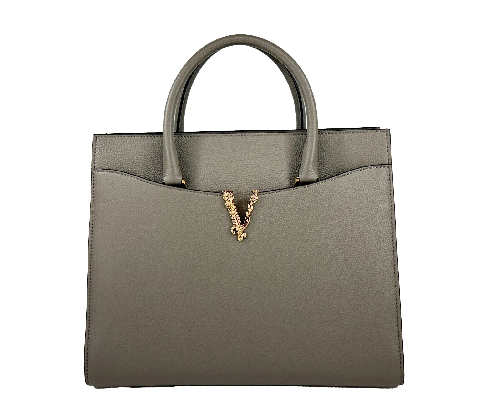 Versace Virtus Large Leather Top Handle Satchel Bag Tote