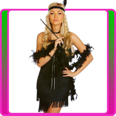 Ladies 20s Gatsby Costume 1920s Black Flapper Charleston Party - Main Image