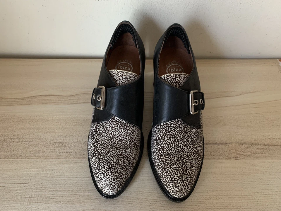 Jeffrey Campbell Mujer Talla 6.5B Animal Print Piel Hebilla Transparente Bloque Tacones Oxford Foto 3 de 4