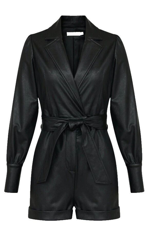 Black Faux Leather Jumpsuits & Rompers for Women