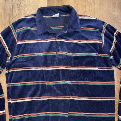 Vintage 60s 70s Campus Shirt Velour Skate Surf Striped Hipster Disco Mens Medium - Picture 7 of 17