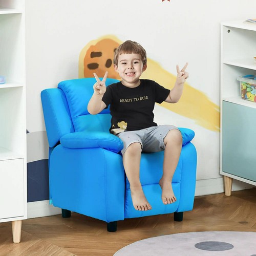 HOMCOM Kids Recliner Armchair Games Chair Sofa Childrens Seat In PU Leather Blue - Picture 2 of 11