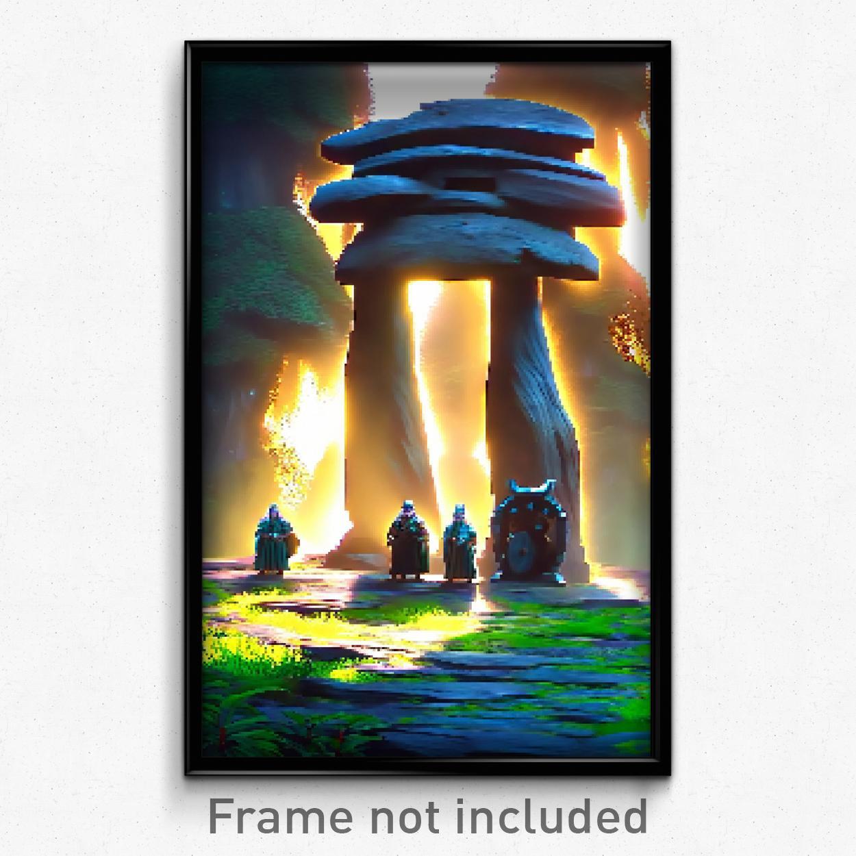 Pixel Art Poster - Admired Dolmen (8 Bit Psychedelic Trippy Video Game Print)