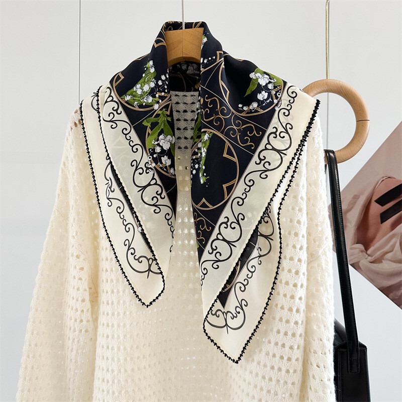 100% Mulberry Double Crepe Silk Scarf Square Soft Delicate Printed Shawl 65*65cm