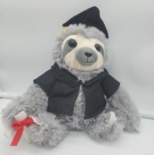 Burton and Burton Graduation Sloth Grey Black Gown Soft Plush Stuffed