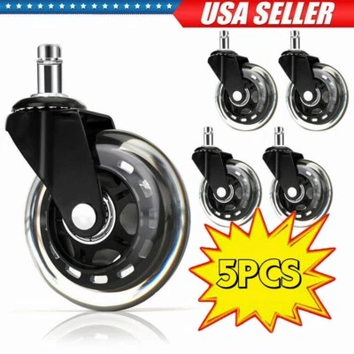 FOH Office Chair Casters Rubber Replacement Wheels, Rollerblade Style, Set of 5