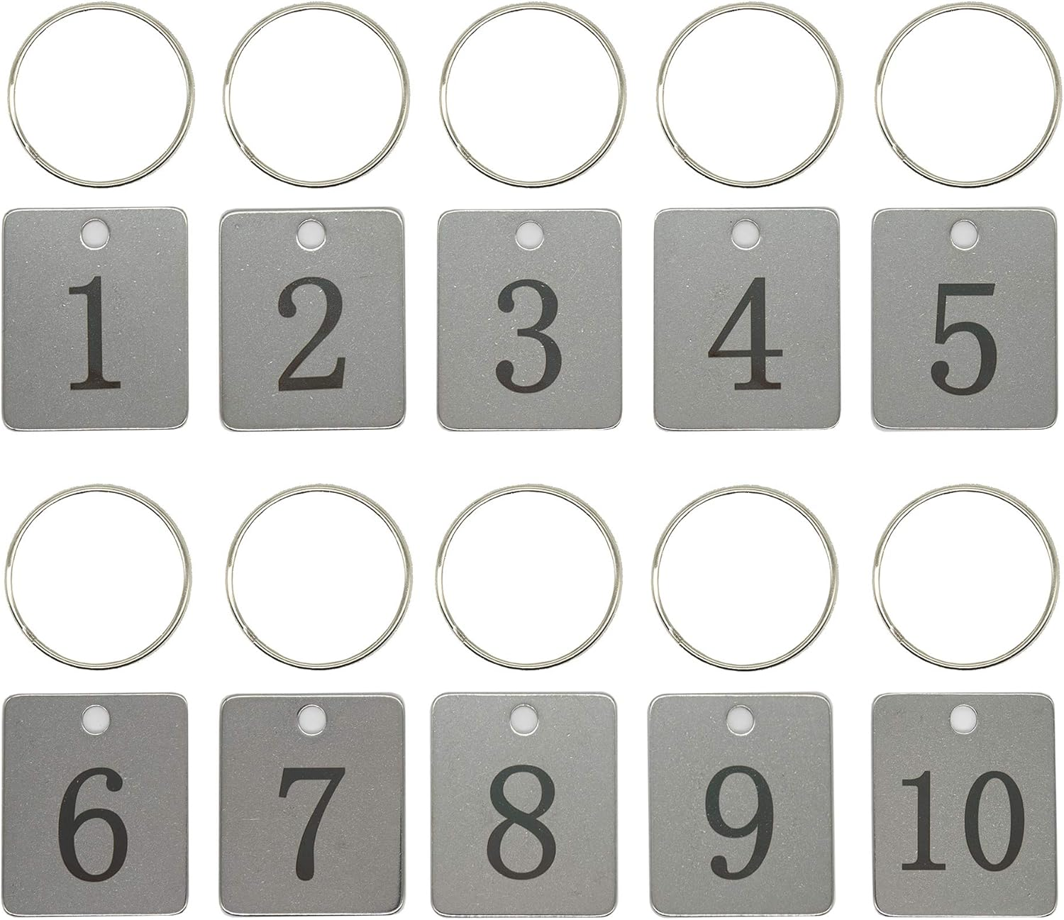 Rectangle Stainless Steel Number Tags Key Tags ID Tags with Key Rings (1-10)