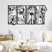 4 Pcs Black Wall Decor Metal Floral Minimalist Line Art Wall Living Room Bedroom