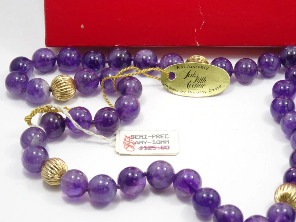 COLLAR DOROTHY CHASE FOR SAKS QUINTA AVENIDA 10mm AMATISTA CUENTAS * NUEVO CON ETIQUETA Foto 2 de 4