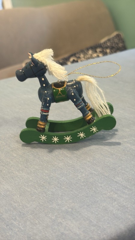 Vintage Wood Wooden Rocking Horse Christmas Ornament, 1990s