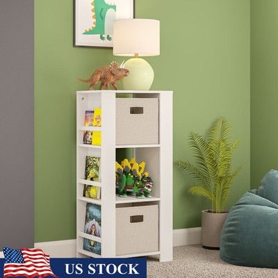 Kids Book Nook Cubbies Tower Storage Organizer W/ Folding Bins Toys Books New