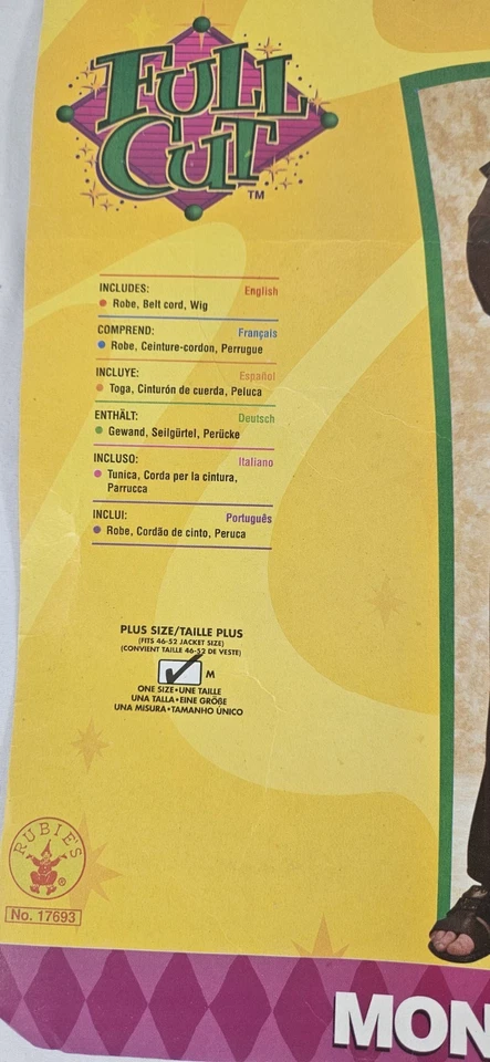 Monk Costume 成人 3 件棕色长袍带领腰带和僧侣假发加大码 — 第 2/4 张图片