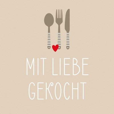20 Servietten Mit Liebe gekocht Essen Liebe Besteck Tisch Sprüche Herz 33x33cm