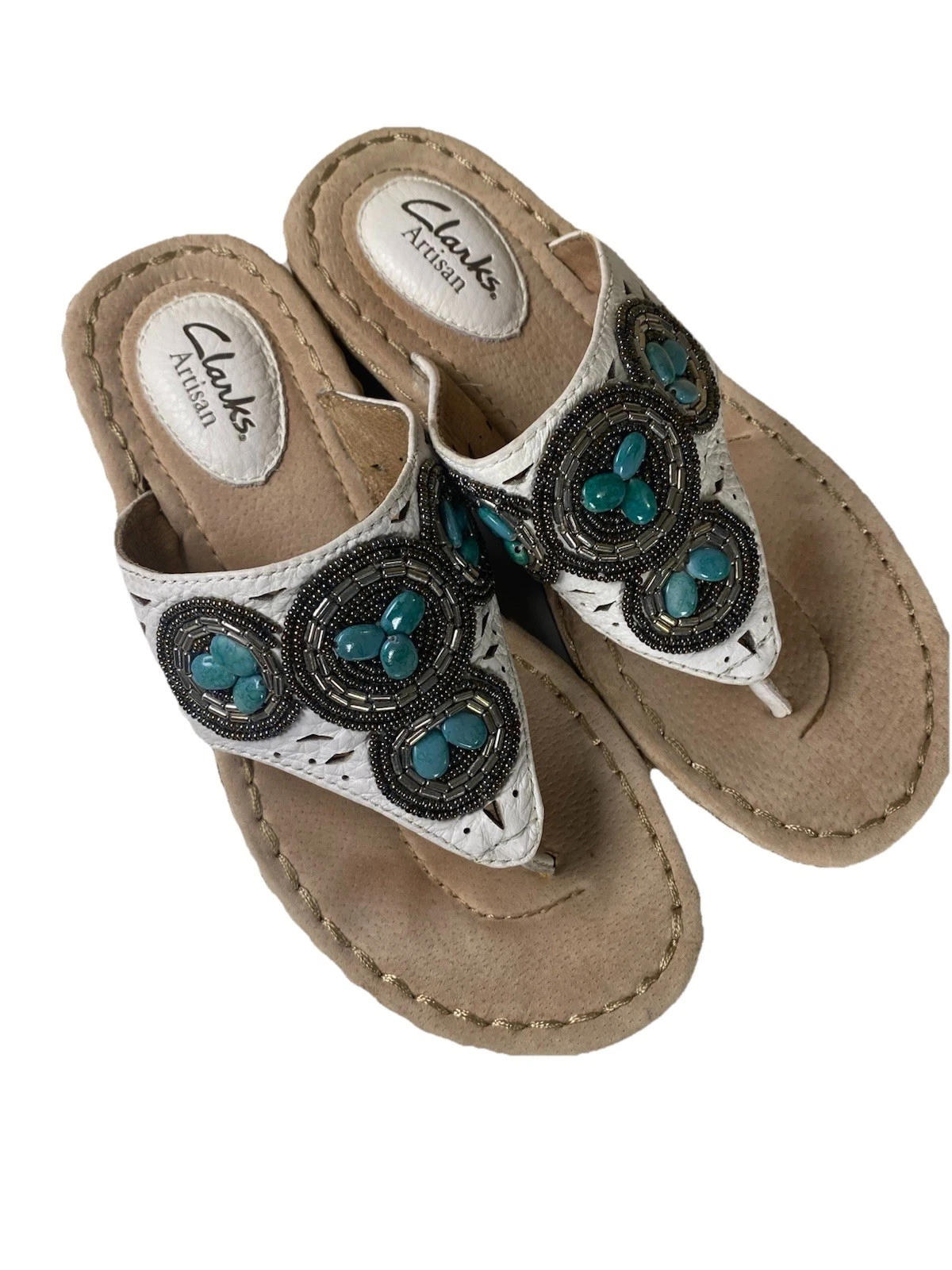 Sandali infradito Clarks Artisan 5 5 m bianchi con perline accenti argento turchese