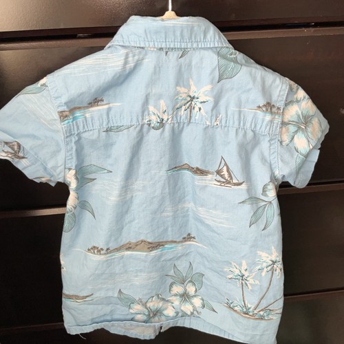 Quick Silver Toddler Size 3T Aloha Hawaiian Shirt With Hawaii Flag Blue - Picture 5 of 6