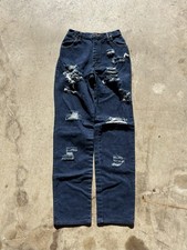 Vtg 90s USA Women  s Wrangler Dark Wash Distressed Straight High Rise Jeans 26x33