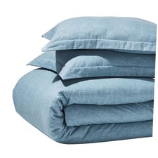 Melange Flannel Cotton Duvet Set, Ultra-Soft King/California King Blue