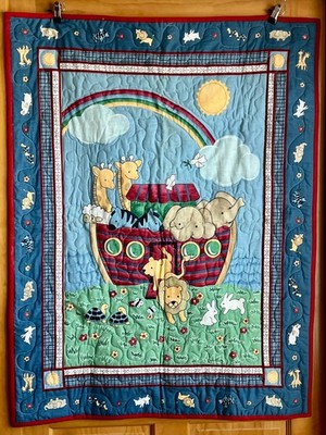 Noahs Ark Baby Crib Quilt Rainbow Animals 45 X 35 Bible Nursery