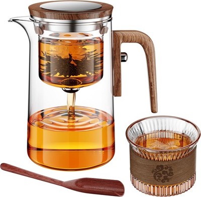 Enchanti Tea Pot, One Touch Glass Teapot with Infuser, Tea Maker for Loose Leaf