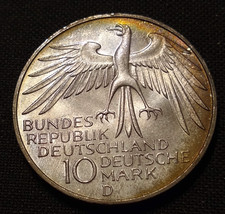 1972 d germany 10 mark olympic stadium bu uncirculated toning silver type coin