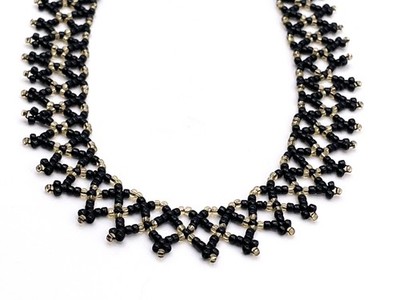 Schwarz & Gold Saatperlen Halsband Halskette Gothic gewebt zierlich Handarbeit Handwerker