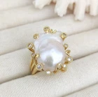 RARE NATURAL SOUTH SEA GENUINE WHITE BAROQUE PEARL RING