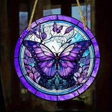 Acrylic Sun Catcher Purple Butterfly Colorful Hanging Decor for Home Garden Gift