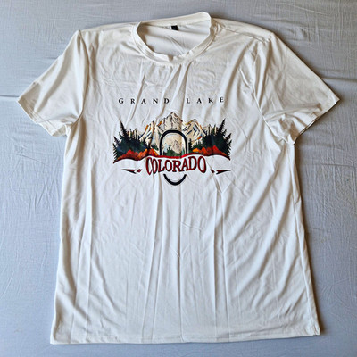 Herren T-Shirt XL Weiß Kurzarm Rundhals GRAND LAKE COLORADO Druckgrafik