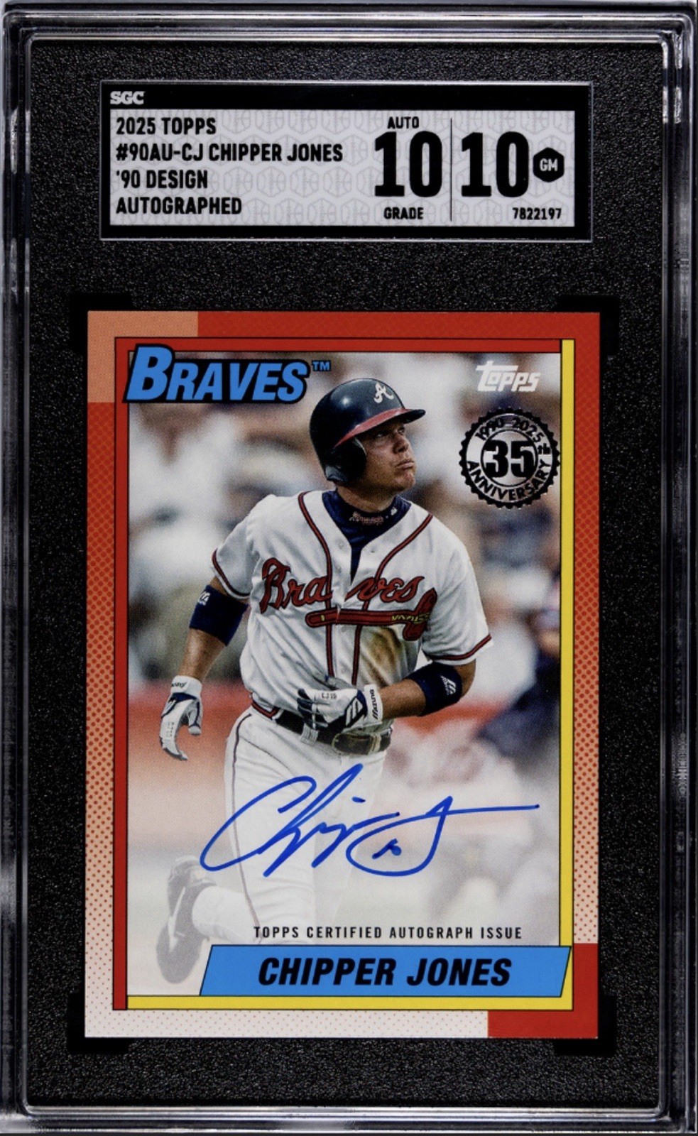 2025 Topps Chipper Jones 35th Anniversary Design Autograph #90AU-CJ SGC 10 AU 10