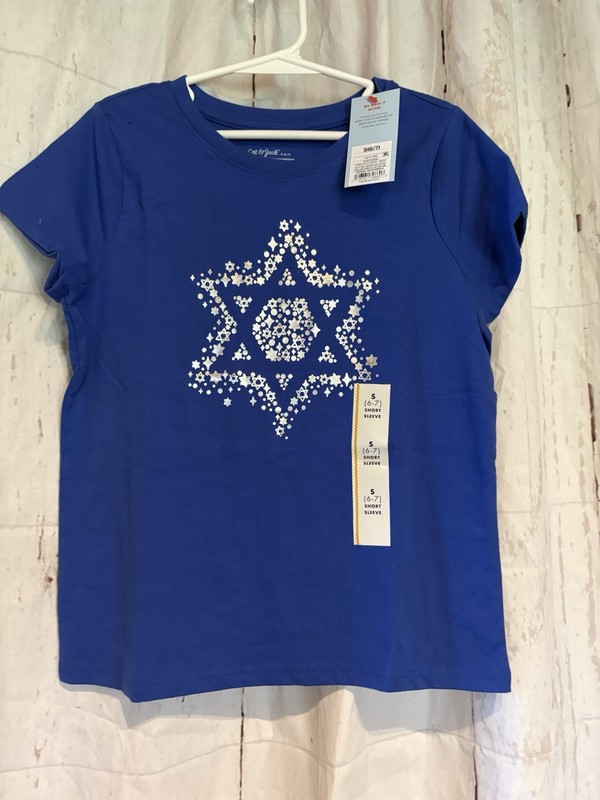 Cat & Jack , Blue Star of David , shinny  Short Sleeve T-Shirt Size S (6/7)