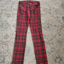 Vintage Sexy Dynamite London SDL Punk Checked Multi Zipper Pants Red Size 28