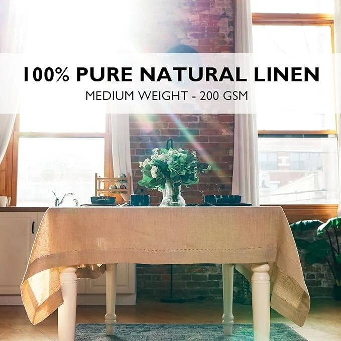100% Pure Linen Tablecloth | 90X60 | Elegant Hemstitch | Luxury Fabric | White - Image 3 of 4