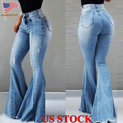 Womens Bell-bottom Denim Jeans Flared 