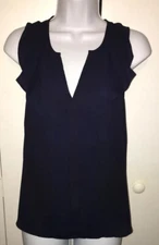Anthropologie Maeve Navy Blue Ruffled Sleeveless Flowy Blouse Top Sz 2 EUC