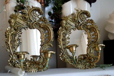 Antike Wandkerzenhalter Eisen Kerzenhalter Wandkerzenleuchter Gold Putto Rokoko