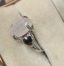 Silver Plate Rose Quartz Ring with 2 Hearts Size 7.25
