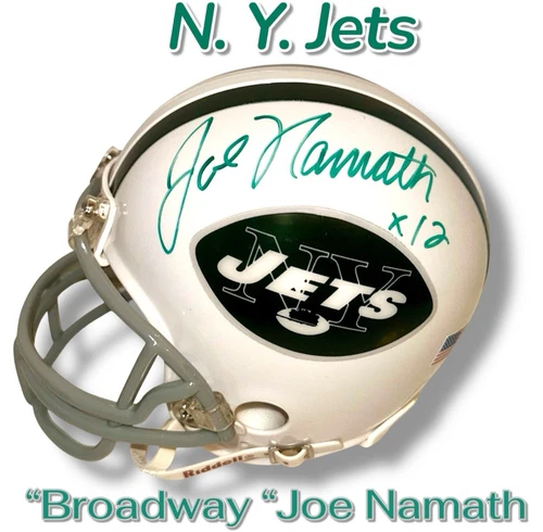 JOE NAMATH AUTOGRAPHED SIGNED N. Y. JETS THROWBACK LOGO MINI HELMET w/APCOA