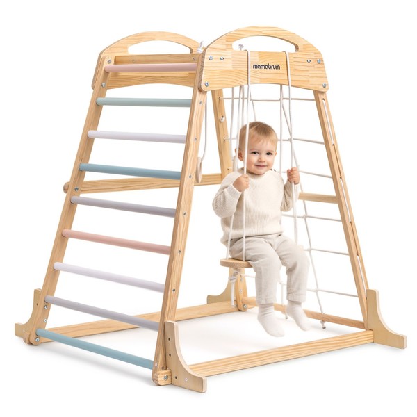 Mamabrum Indoor-Spielplatz Aus Holz Mit Schaukel Turnringen Kletternetz 50 Kg-image