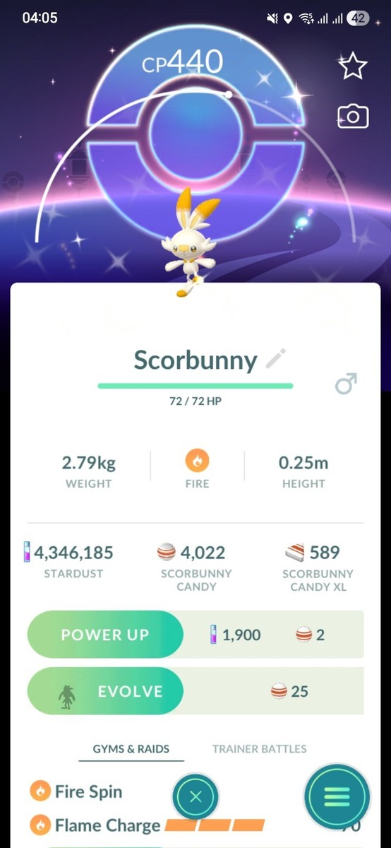 Shiny Scorbunny ( Special BG ) Pokemon Ultra Friends / Registered Go
