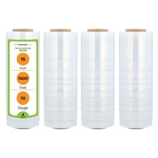 Cast Hand Stretch Wrap 15" x 1500' Clear Shrink Film 4 Rolls Cling 1500 Ft. Roll