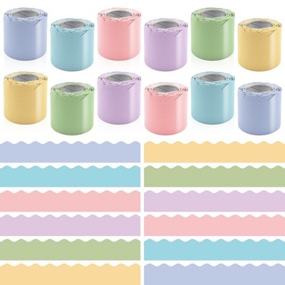12 Rolls 393.6 Feet Pastel Bulletin Board Borders Sets - Scalloped Borders fo...