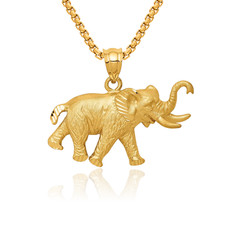 14K Solid Yellow Gold Elephant Necklace