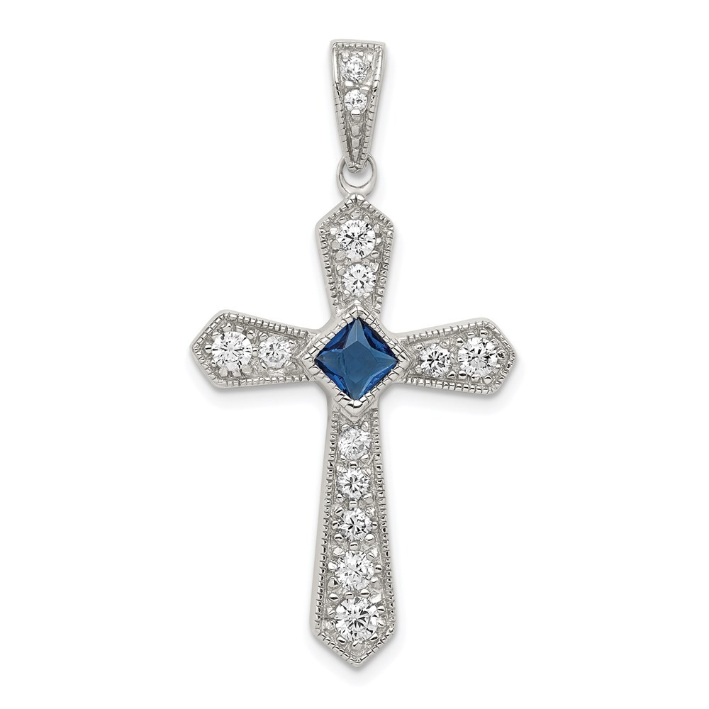 Sterling Silver CZ Center & CZ Passion Cross Pendant Necklace
