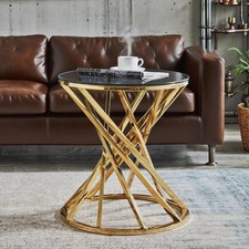 Round Coffee Table and Side Table With Smoked Glass Top Living Room Furniture