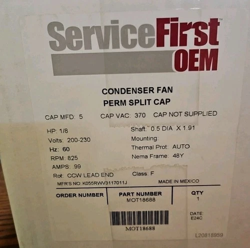 Service First MOT18688 Condenser Fan Motor 1/8hp 200-230V 48FR 825RPM