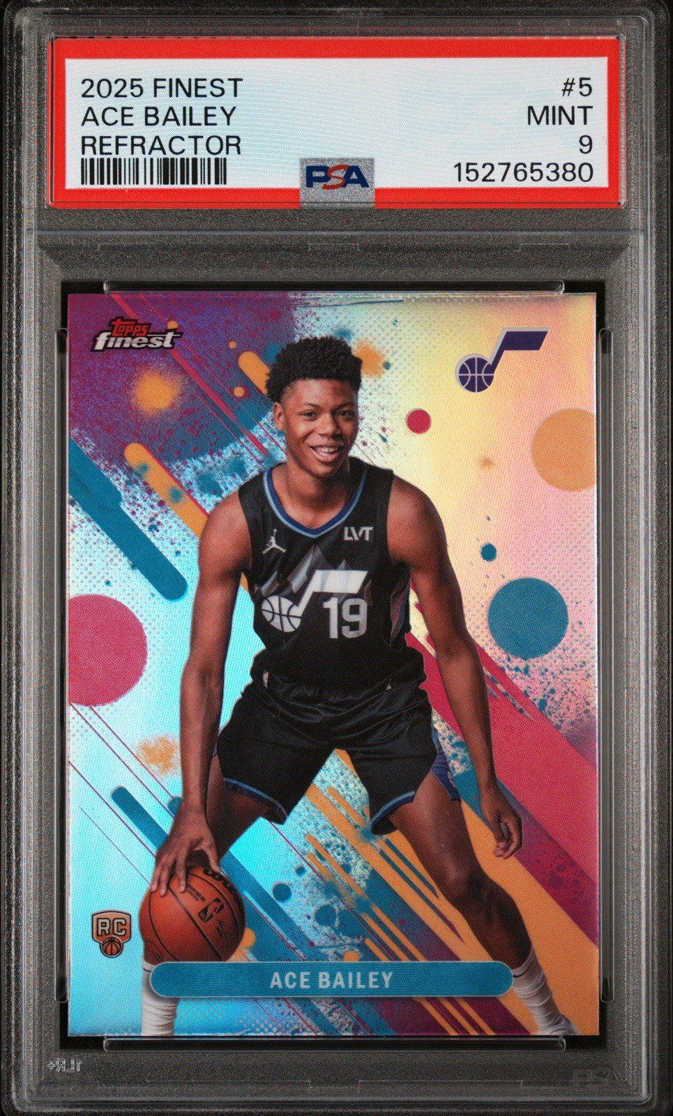 2025-26 Topps Finest Ace Bailey #5 Refractor Rookie Utah Jazz PSA 9