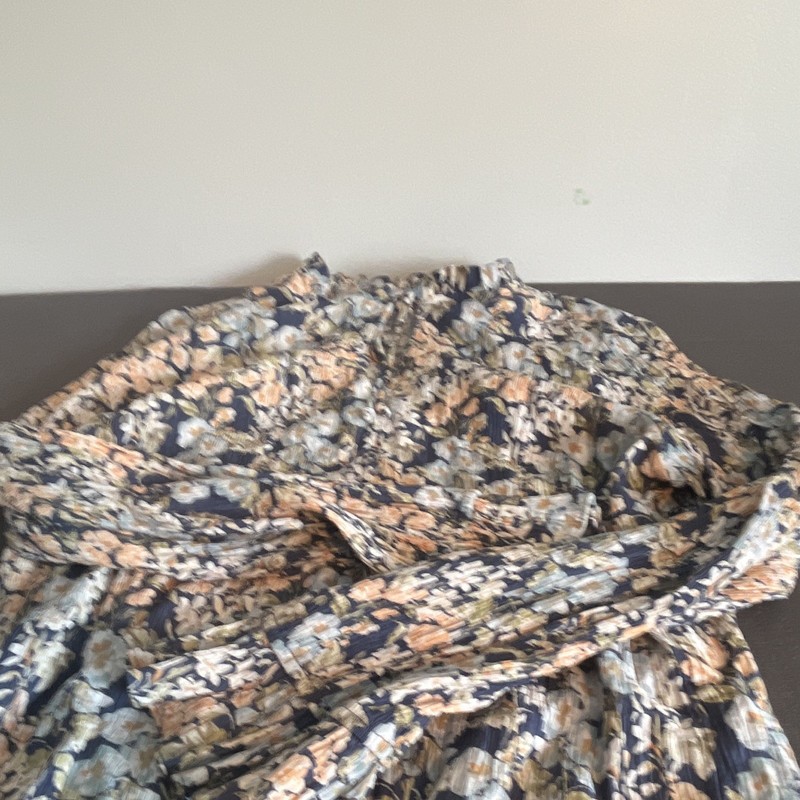CeCe Women's XL Navy Floral Tie-Neck Long Sleeve Chiffon Blouse Top